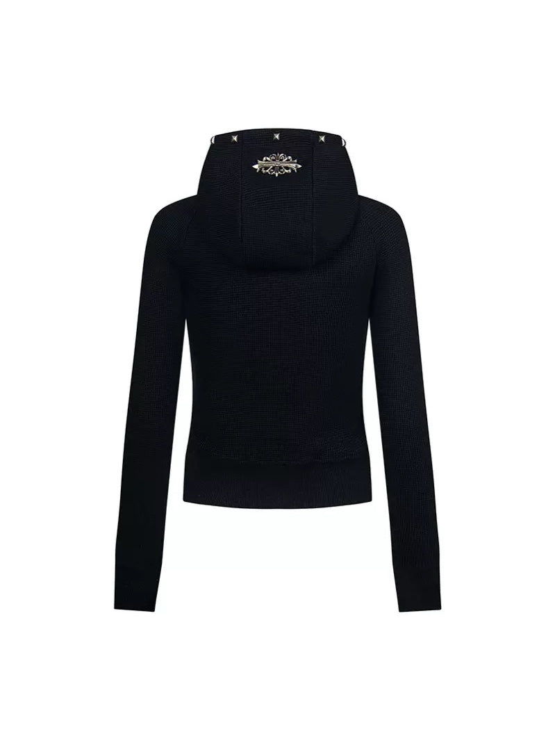 Golden Hibiscus Stud Waffle Hoodie – Black Gold