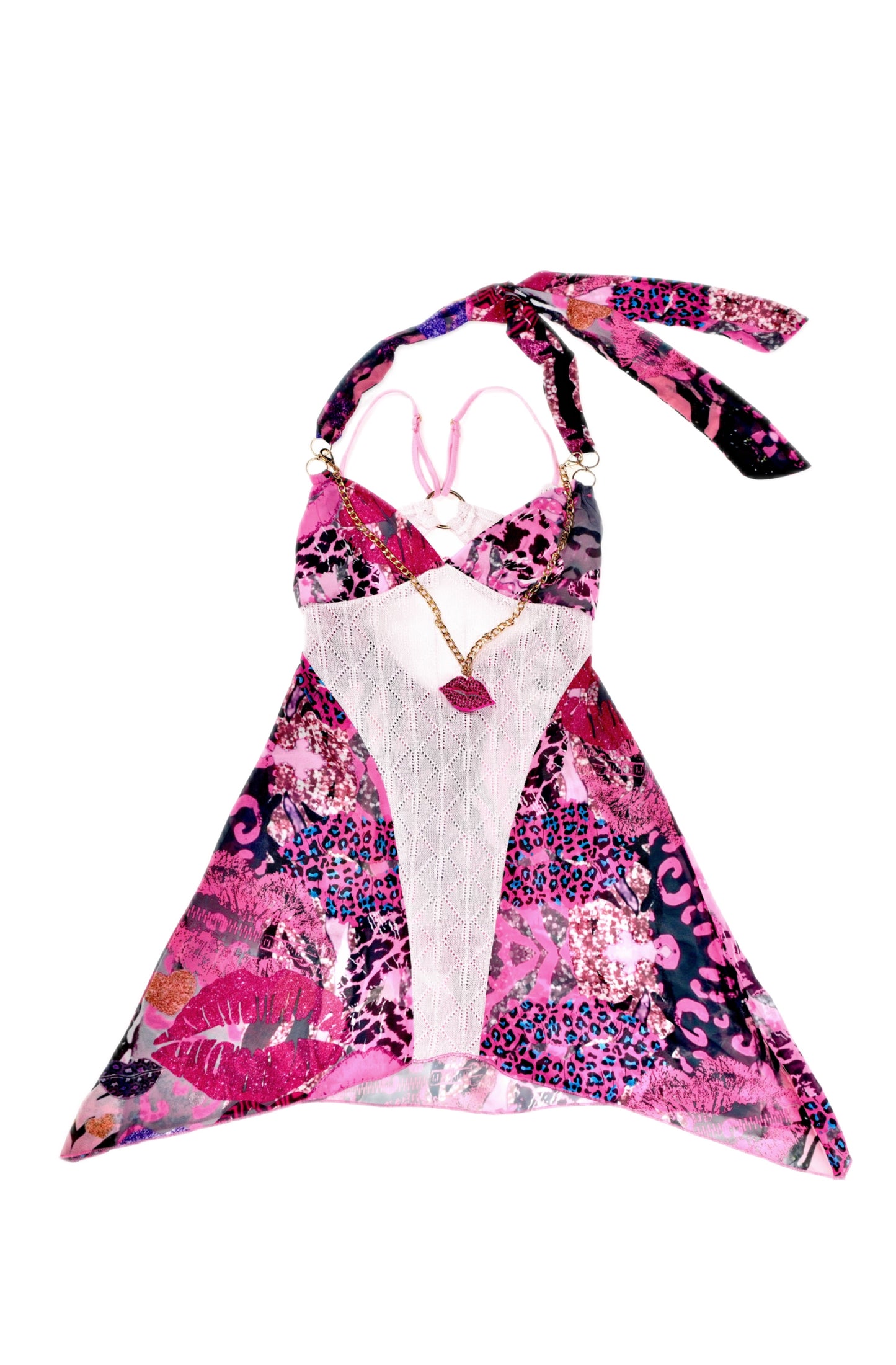 LIP PRINT LEOPARD SLIP DRESS