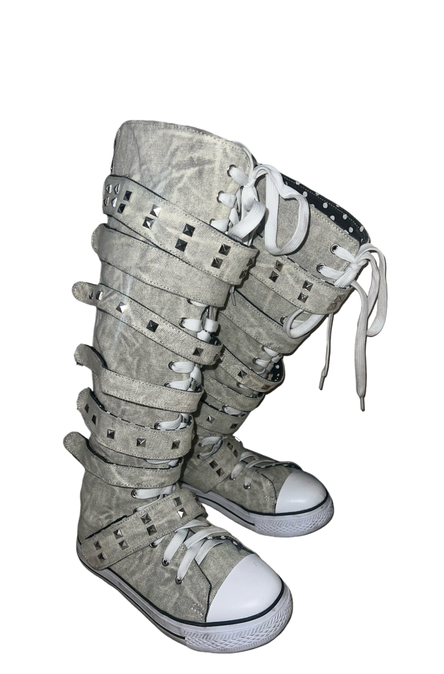 Studded Strap Lace-Up Knee-High Sneaker Boots