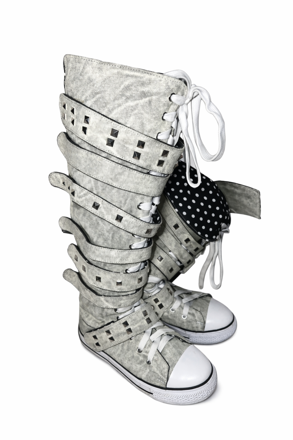 Studded Strap Lace-Up Knee-High Sneaker Boots