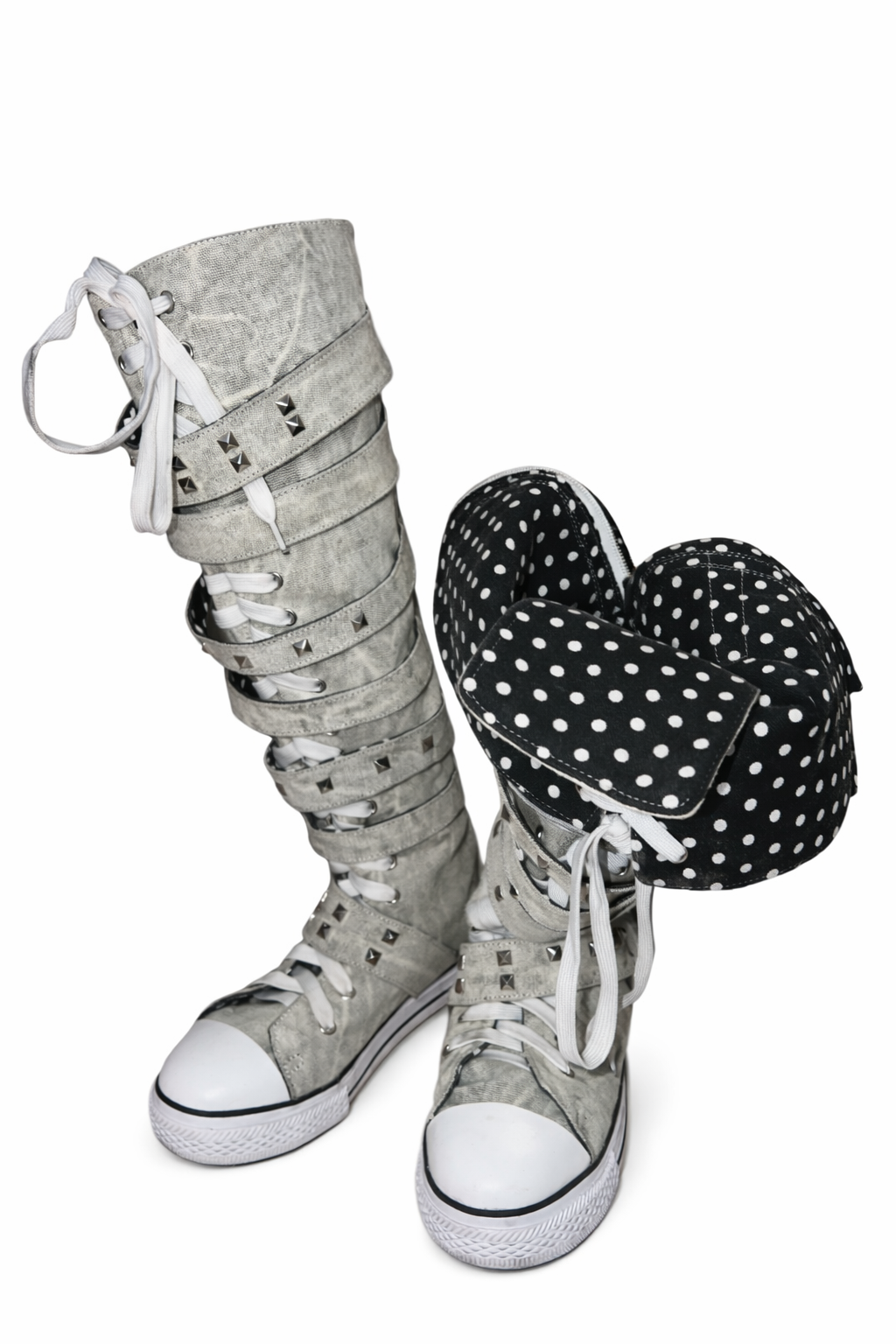 Studded Strap Lace-Up Knee-High Sneaker Boots
