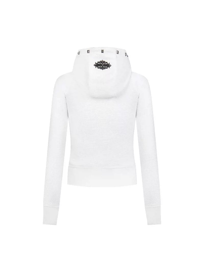 Golden Hibiscus Stud Waffle Hoodie – White Gold